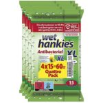 Wet Wipes Hankies XL -Влажни антибактериски марамици 4x15