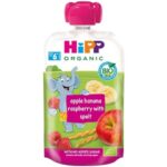 HIPP Organic Овошно пире од јаболка банана малини во спелта 100г