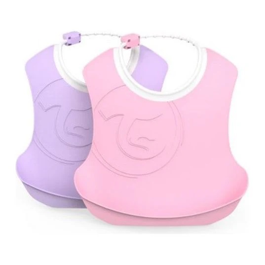 ligavce-dve-roze-violetovo-ok.jpg Twistshake SET 2xBib 4m+ -Гумено лигавче розе и виолетово сет - Image 1